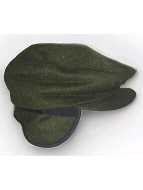 Rare 1960s Hubertus Loden Wool Hunting Cap Brass Prym Snap Ear Flap USA Large